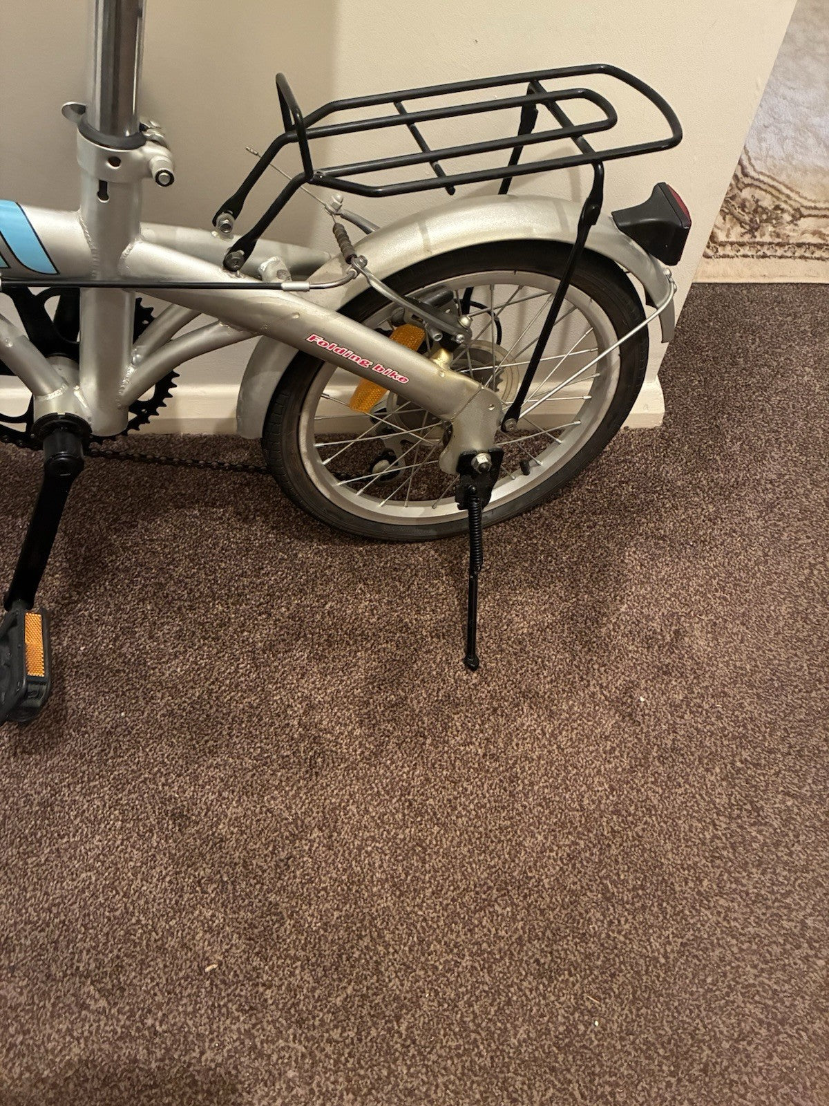 Proteam 20in Folding Bike 5 Speed Silver/Blue Rear Rack Kickstand