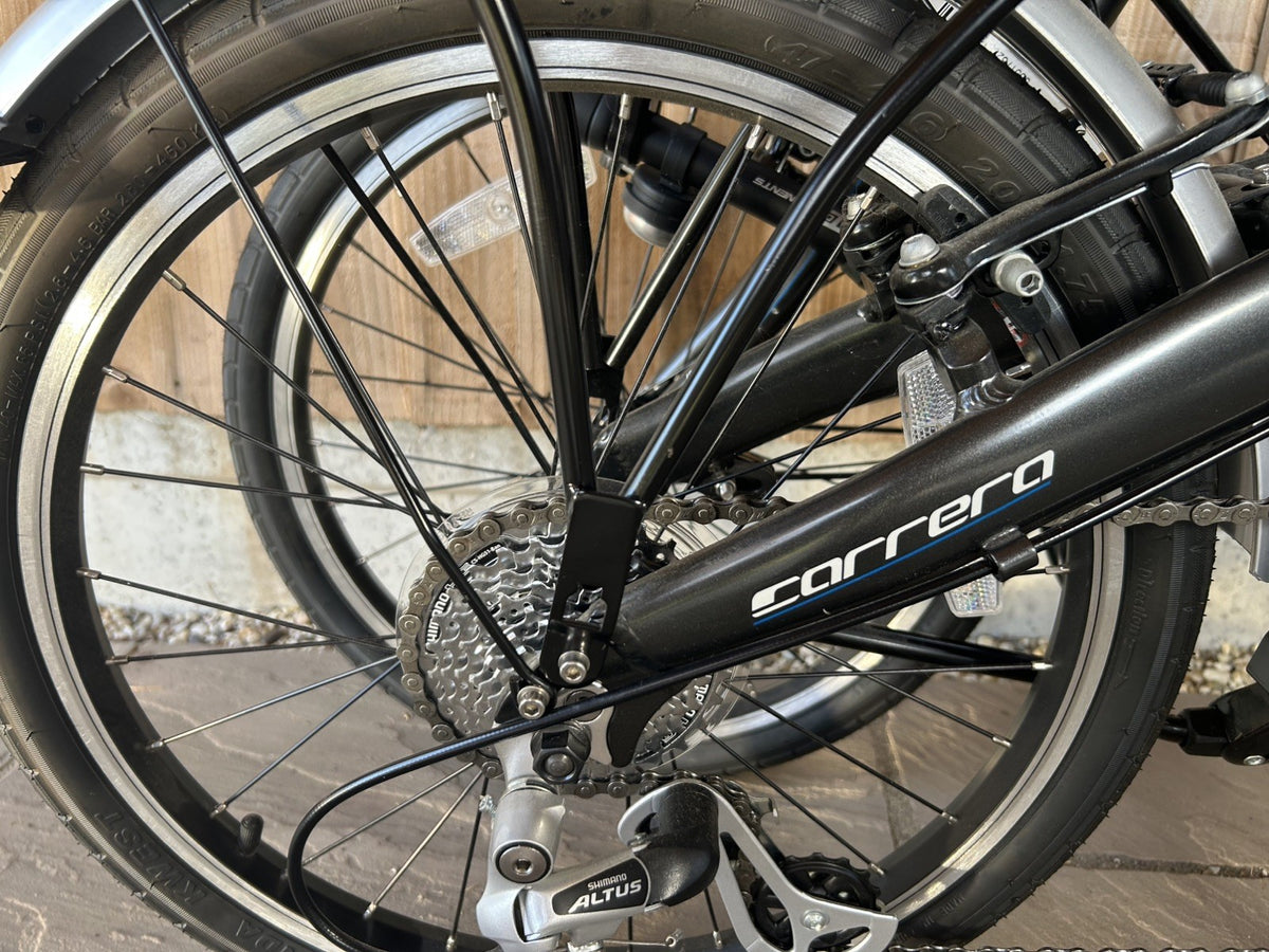 Carrera Intercity 20in Folding Bike Black/Silver Rear Rack Mudguards V-Brake