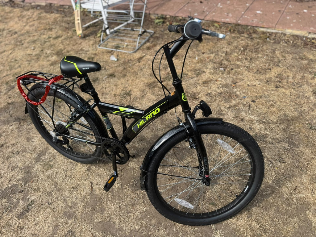 HILAND 20in Folding Bike 7-Speed Black/Green Rear Rack Mudguards Rim Brakes