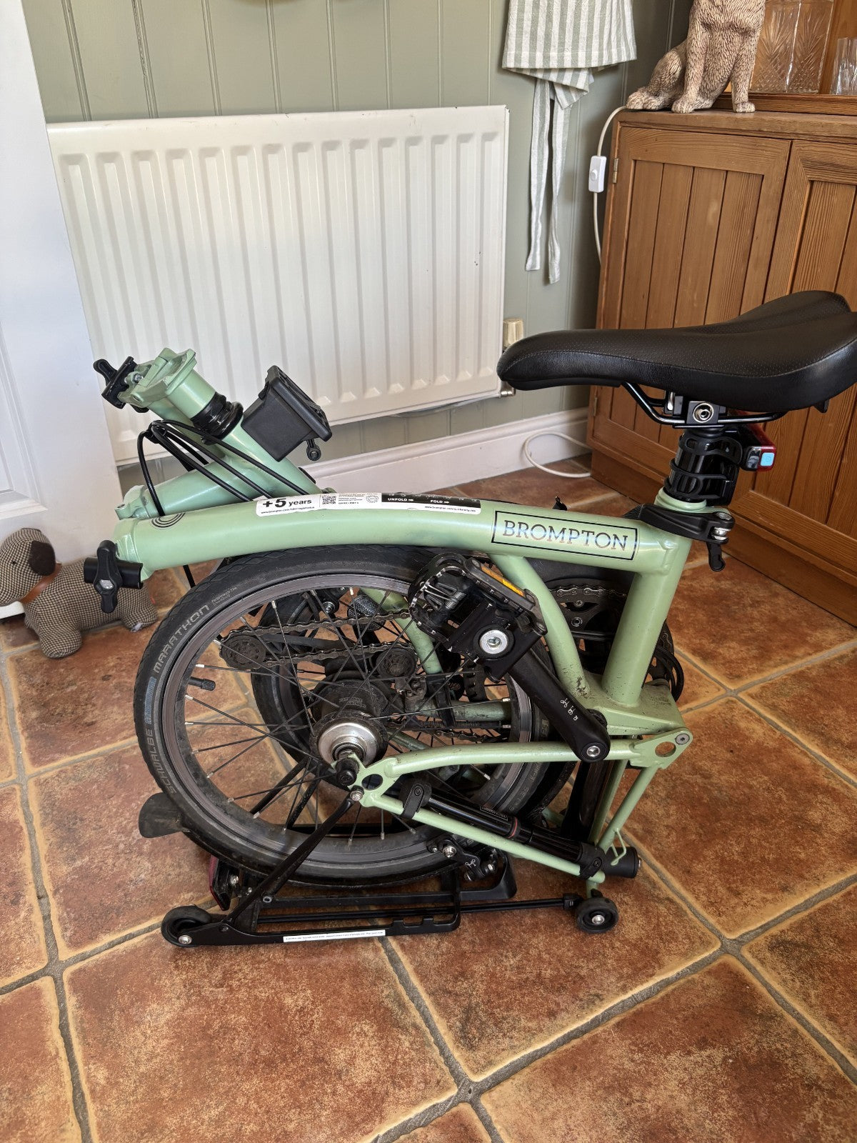 Brompton C Line Matcha Green Folding Bike. 2 Year Old Excellent Condition + Roll