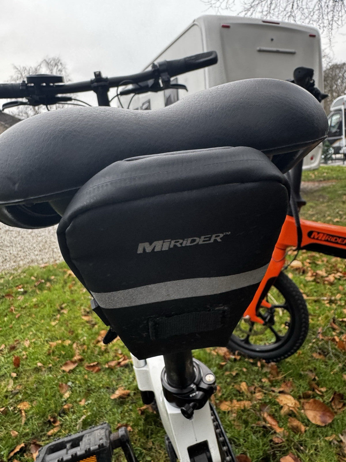 MiRider One Folding Electric Bikes Orange And White Pair.