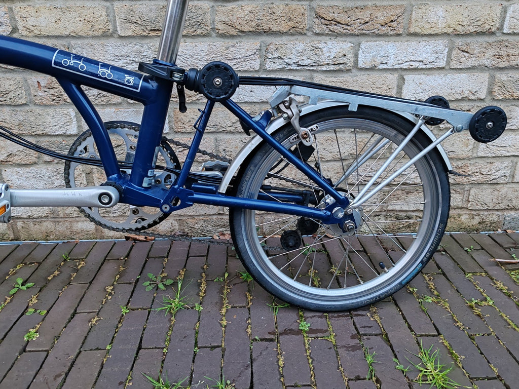 Brompton H6R 6 Speed Folding Bike Rack Brooks Saddle Commuter Blue