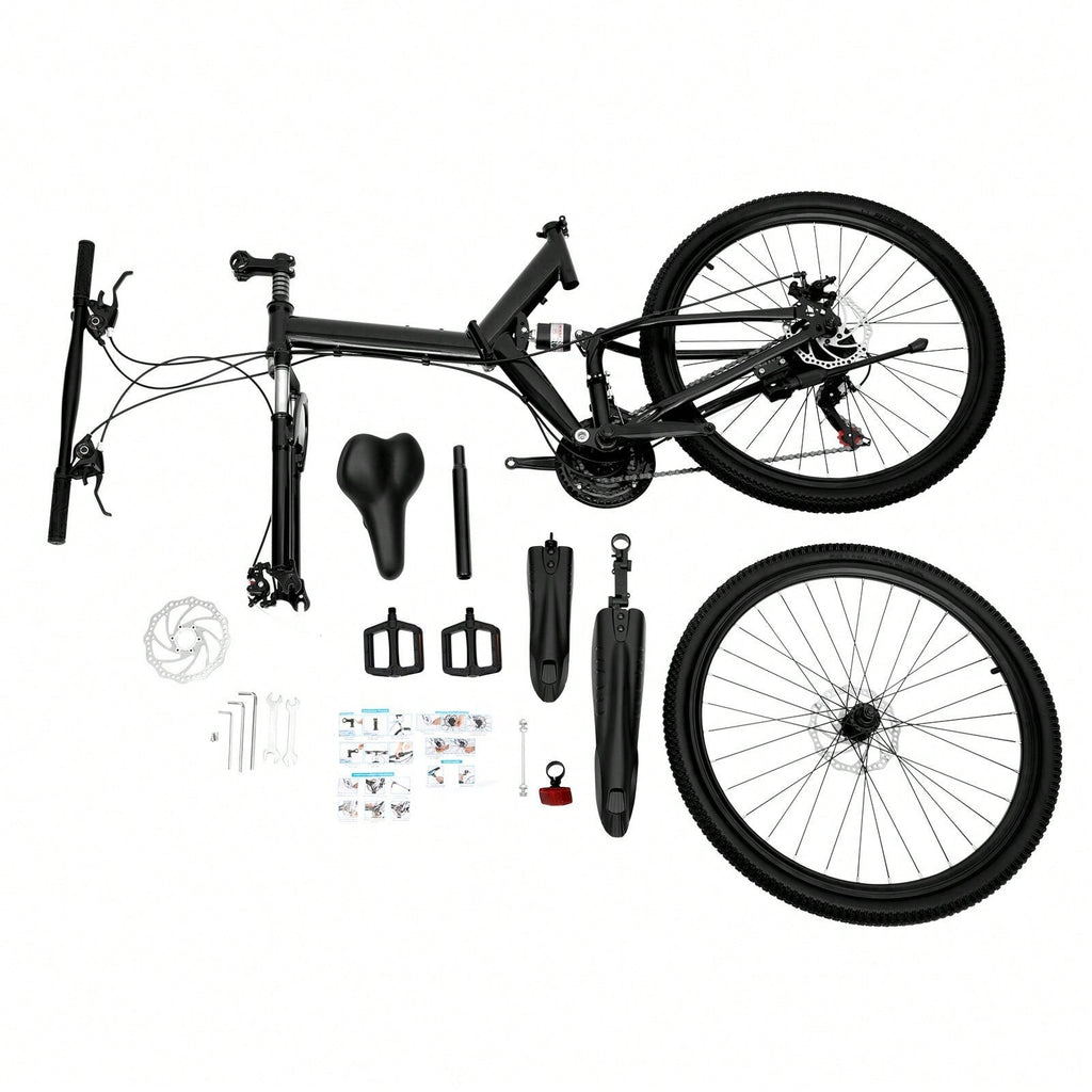 26 in Folding Mountain Bike 21-Speed MTB Bicycle Full Suspension Disc Brake Bike