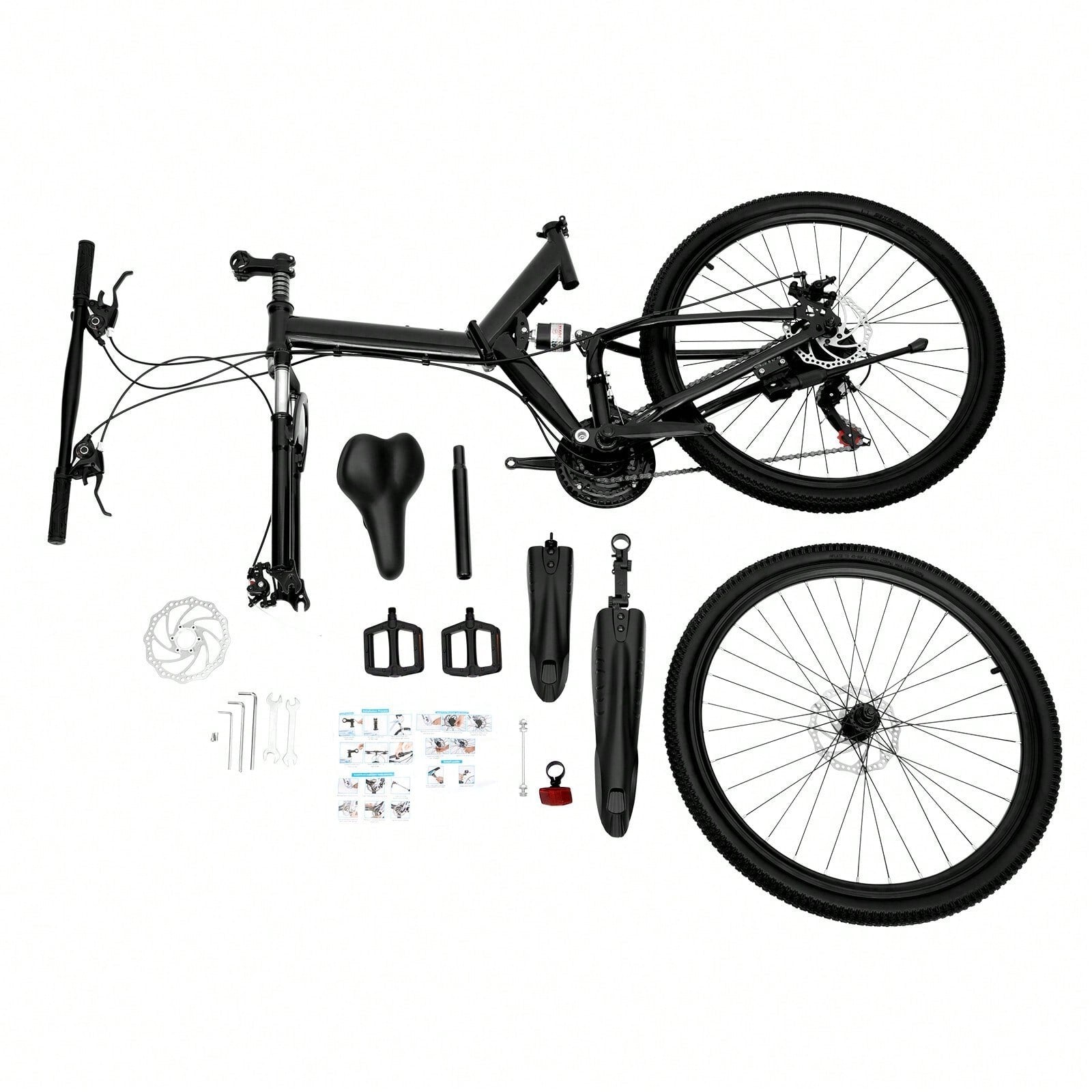 26 in Folding Mountain Bike 21-Speed MTB Bicycle Full Suspension Disc Brake Bike