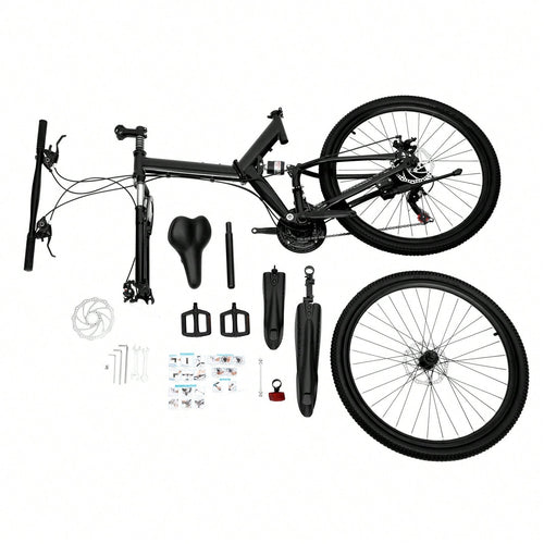 26 in Folding Mountain Bike 21-Speed MTB Bicycle Full Suspension Disc Brake Bike