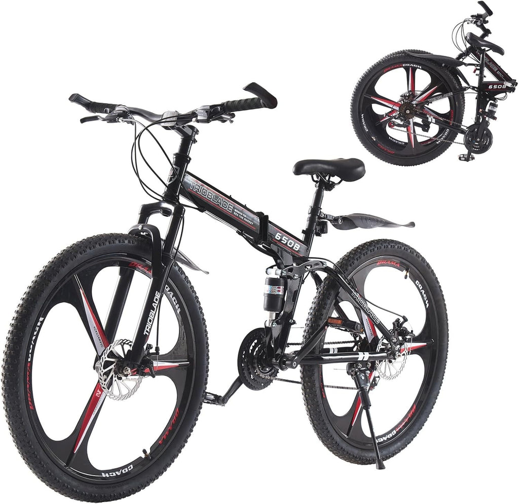 Folding 21-Speed MTB Bike 27.5" Dual Suspension Mens Womens Off Road