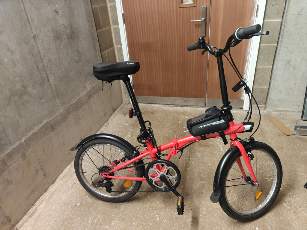 Decathlon BTWIN Tilt 120 Red Folding Bike with Bike Accessories