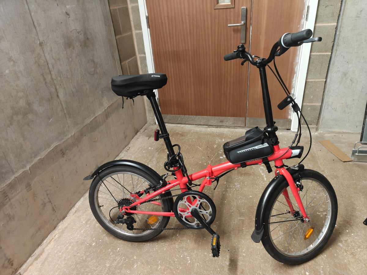 Decathlon BTWIN Tilt 120 Red Folding Bike with Bike Accessories