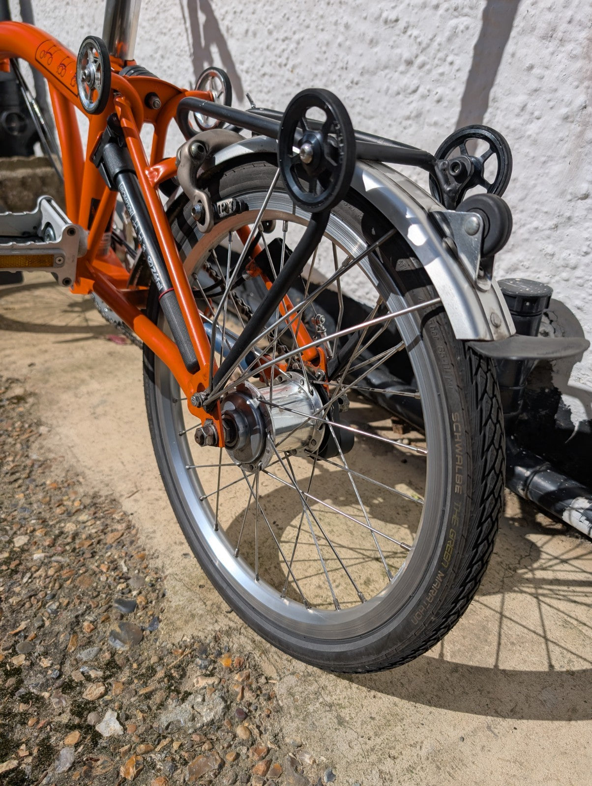 Brompton S3L folding bike 3 speed orange + bag + extended seat post.