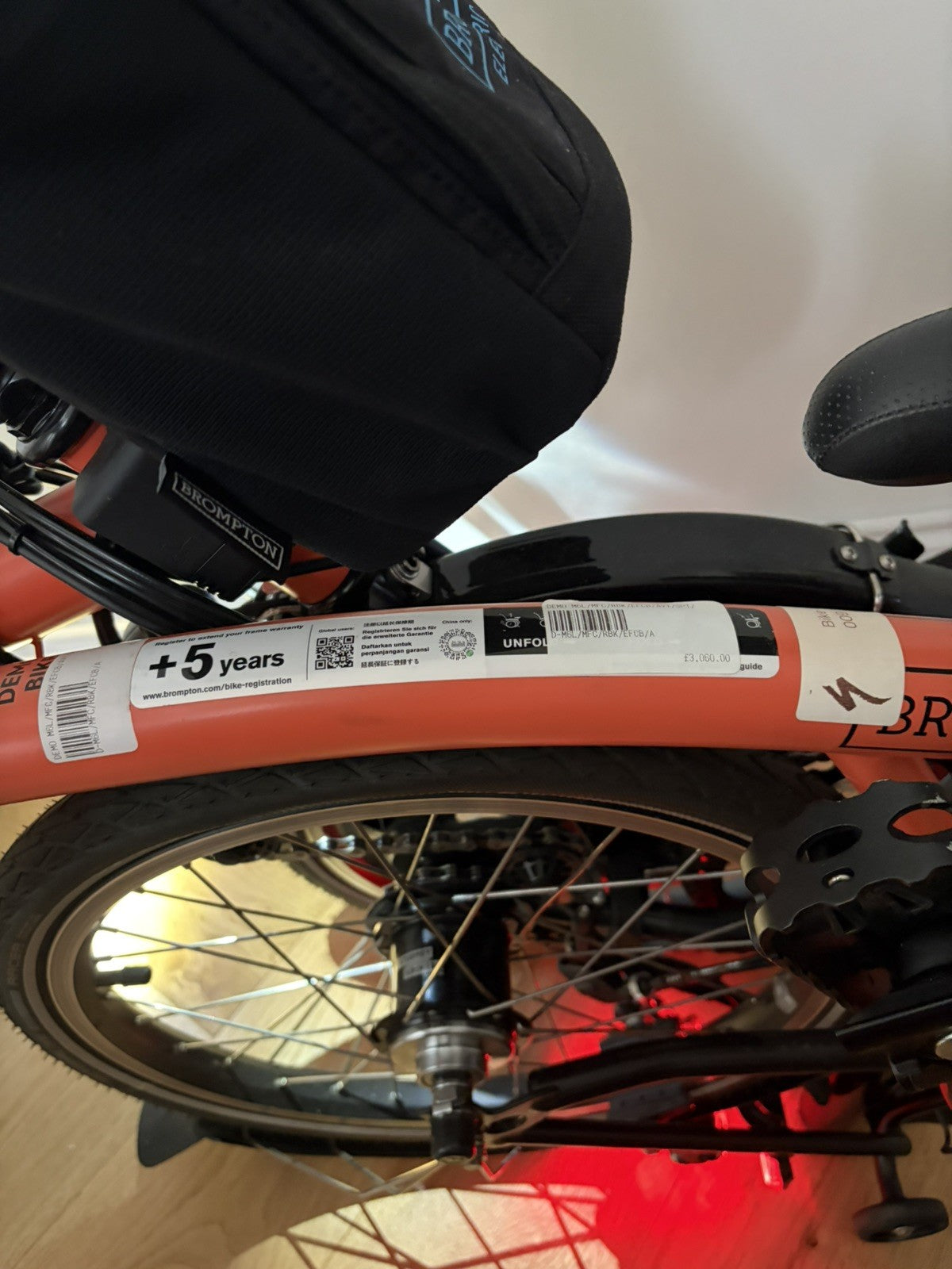 Brompton Electric C Line 6 Speed Folding Bike 2023 - Coral Orange - RRP £3060