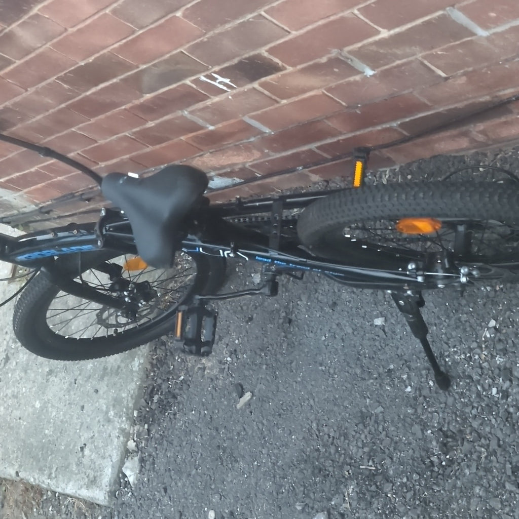TRIOBLADE 20in Folding Bike Black/Blue 6-Speed Mechanical Disc Brake, Stand