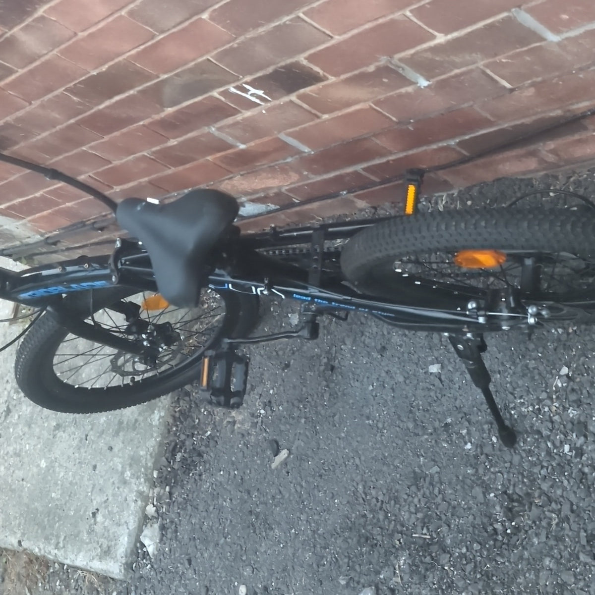 TRIOBLADE 20in Folding Bike Black/Blue 6-Speed Mechanical Disc Brake, Stand