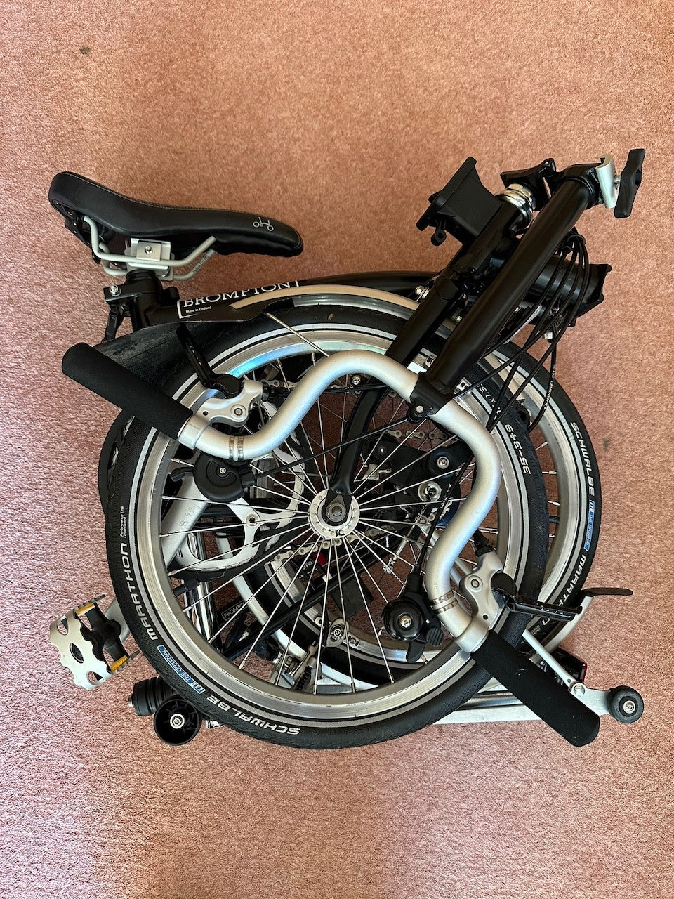 Brompton Folding Bike Black 6 Speed Gears Rear Carrier Bell Used Once M6R