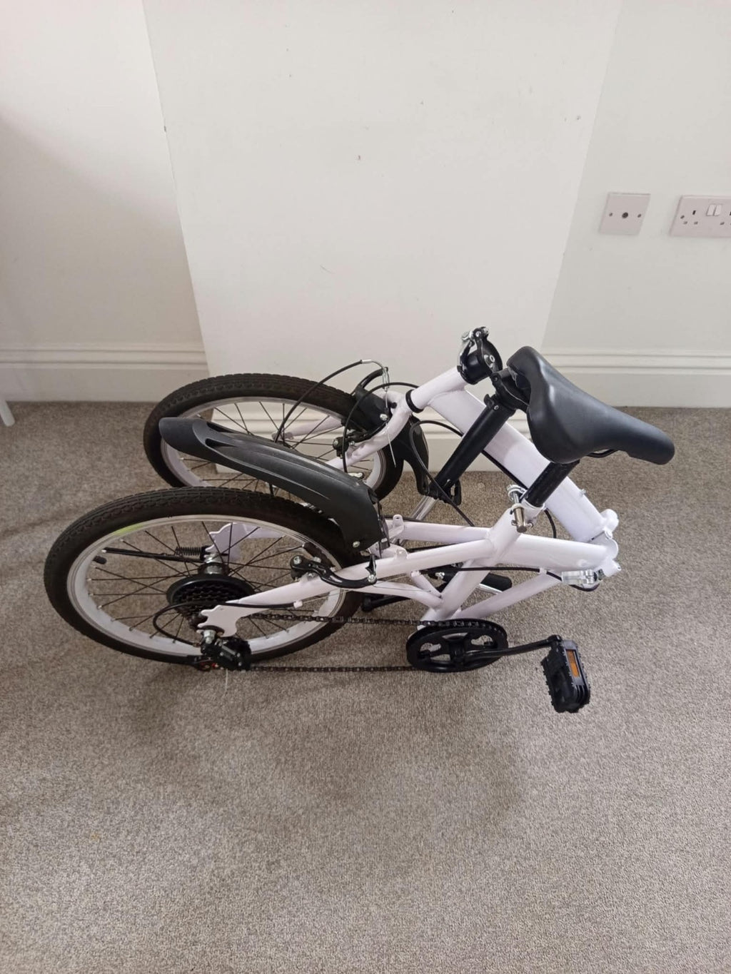 White Folding Bike Foldable City Bike for Adult 20" Commute Bicycle 6 Speed Gear