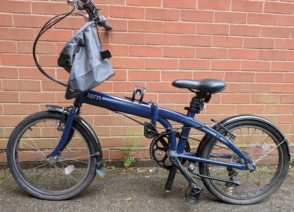Tern Link B7 Folding Bike Midnight Blue With Hanging Basket Accessory