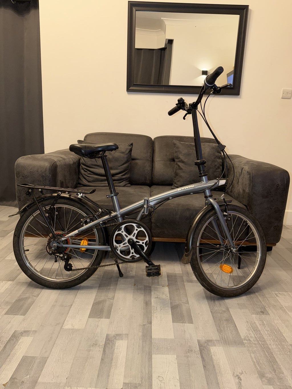 B-Twin Tilt 120 Folding Bike Blue/Grey, Good Runner, Cleaned Serviced