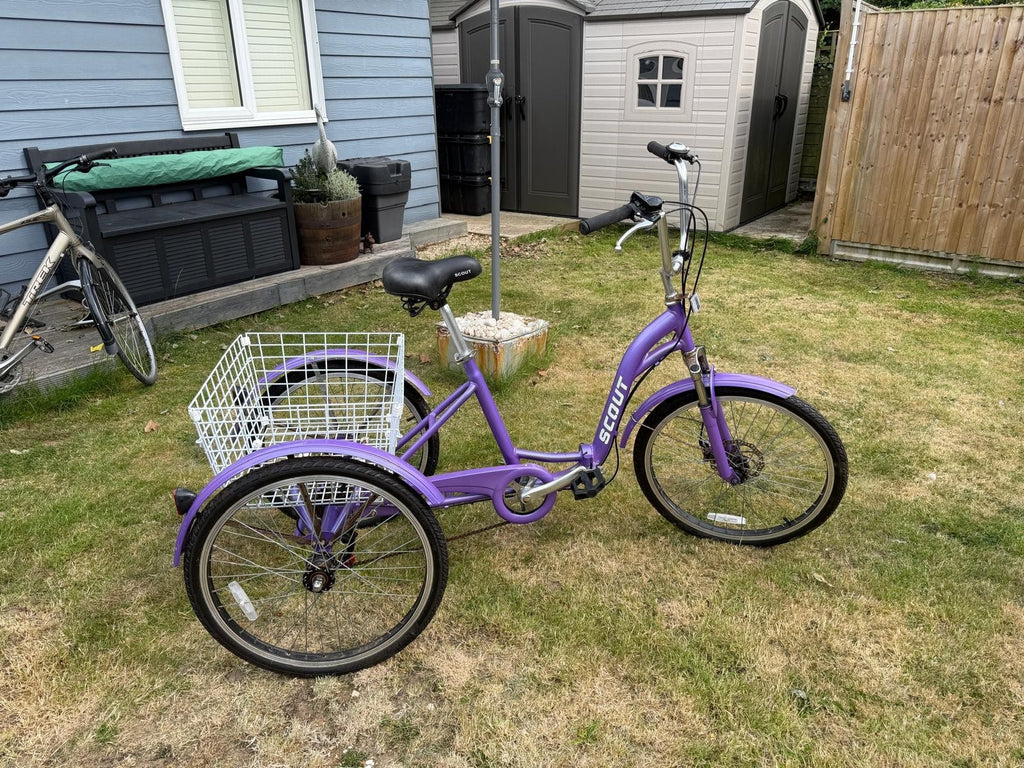 SCOUT Folding Tricycle with basket and 6 speed Shimano gears