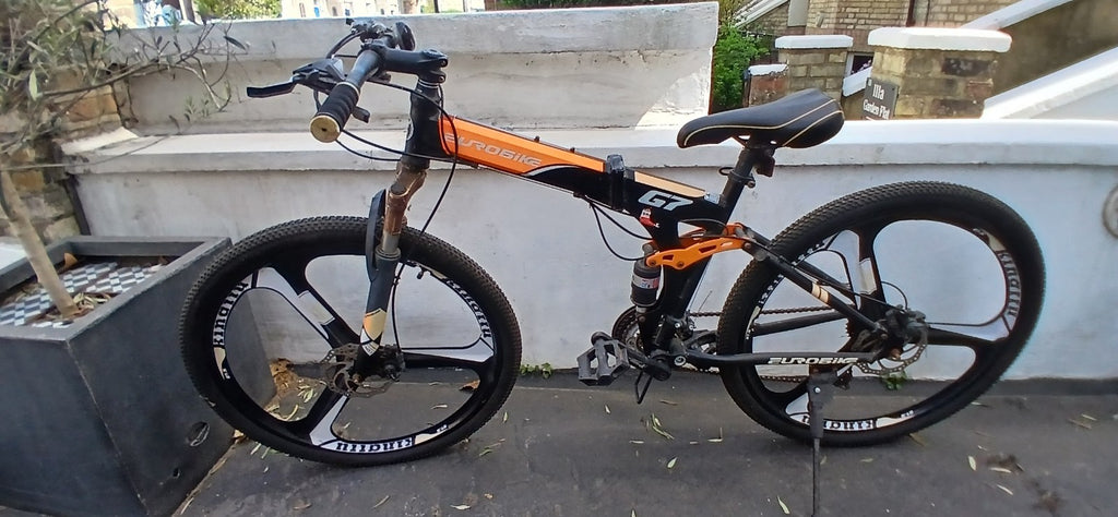 Used EuroBike G7 MTB Folder 17" Frame 26" Wheels Full Sus Black/Red Folding Bike