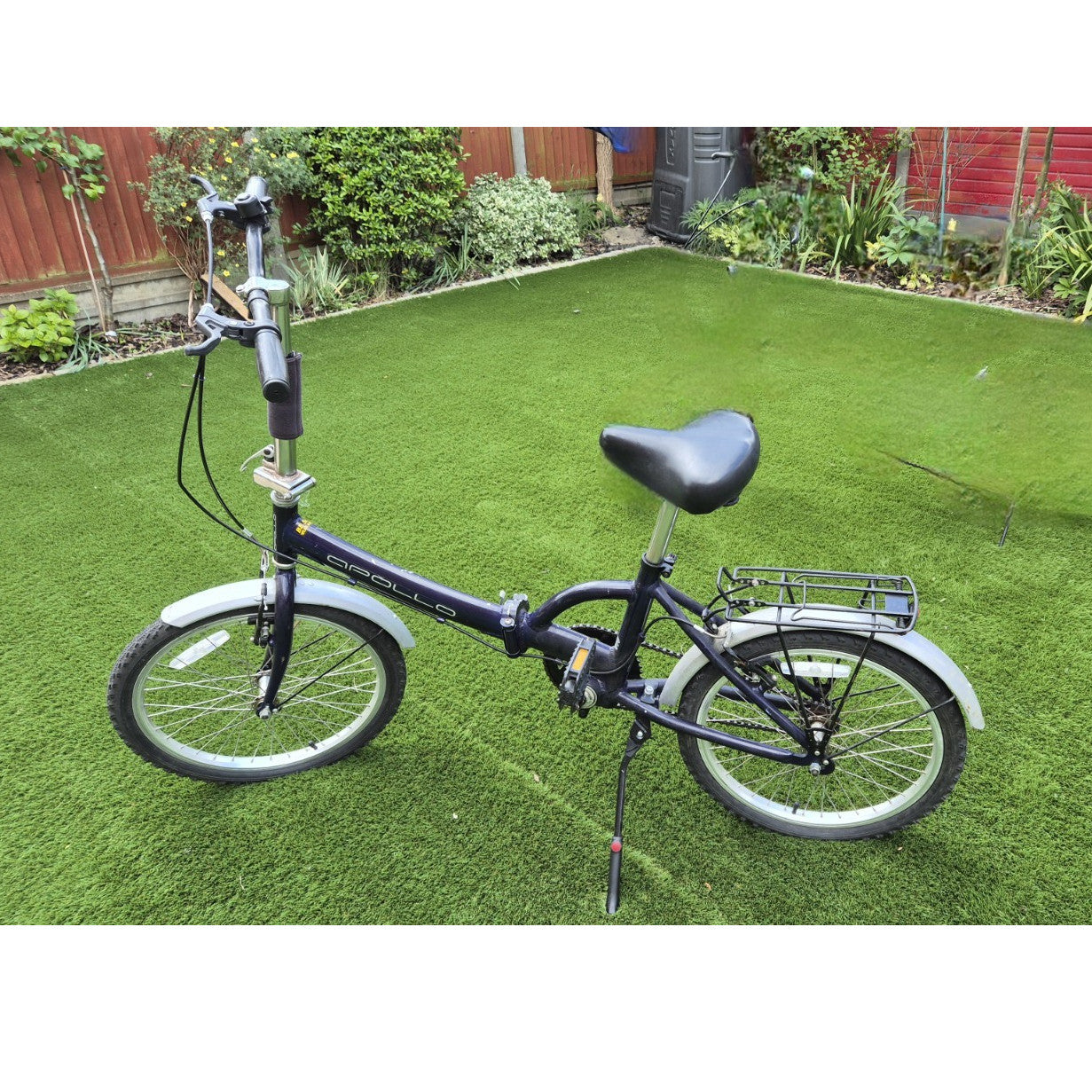 Apollo Folding Bike Black/Silver Flat Bar w/ Rear Rack, Mudguards, Reflectors