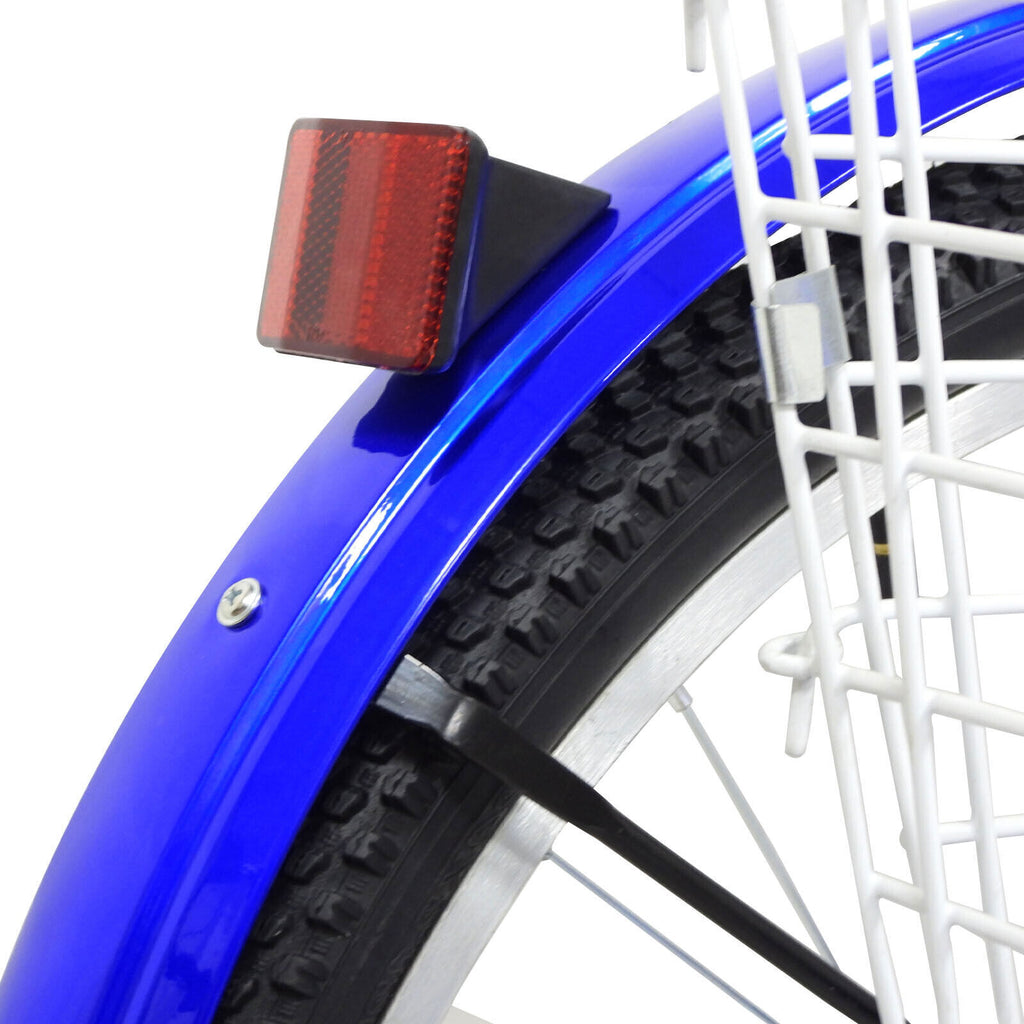 With Basket Blue UK 24 Inch Adult Trike Tricycle Foldable 3 Wheel Bike 7-Speed