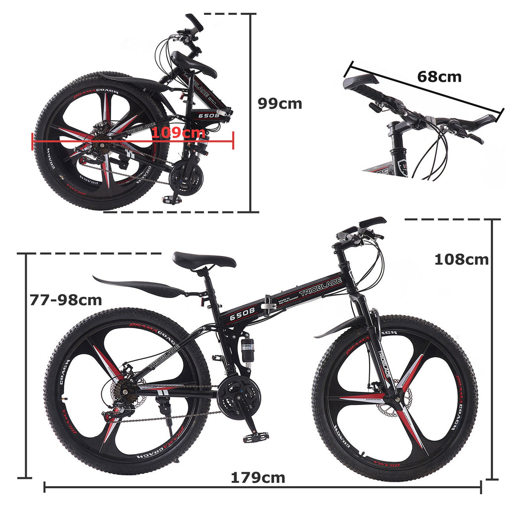 27.5Inch Folding Mountain Bike 21 Speed Full Suspension Bicycle For Men Women UK
