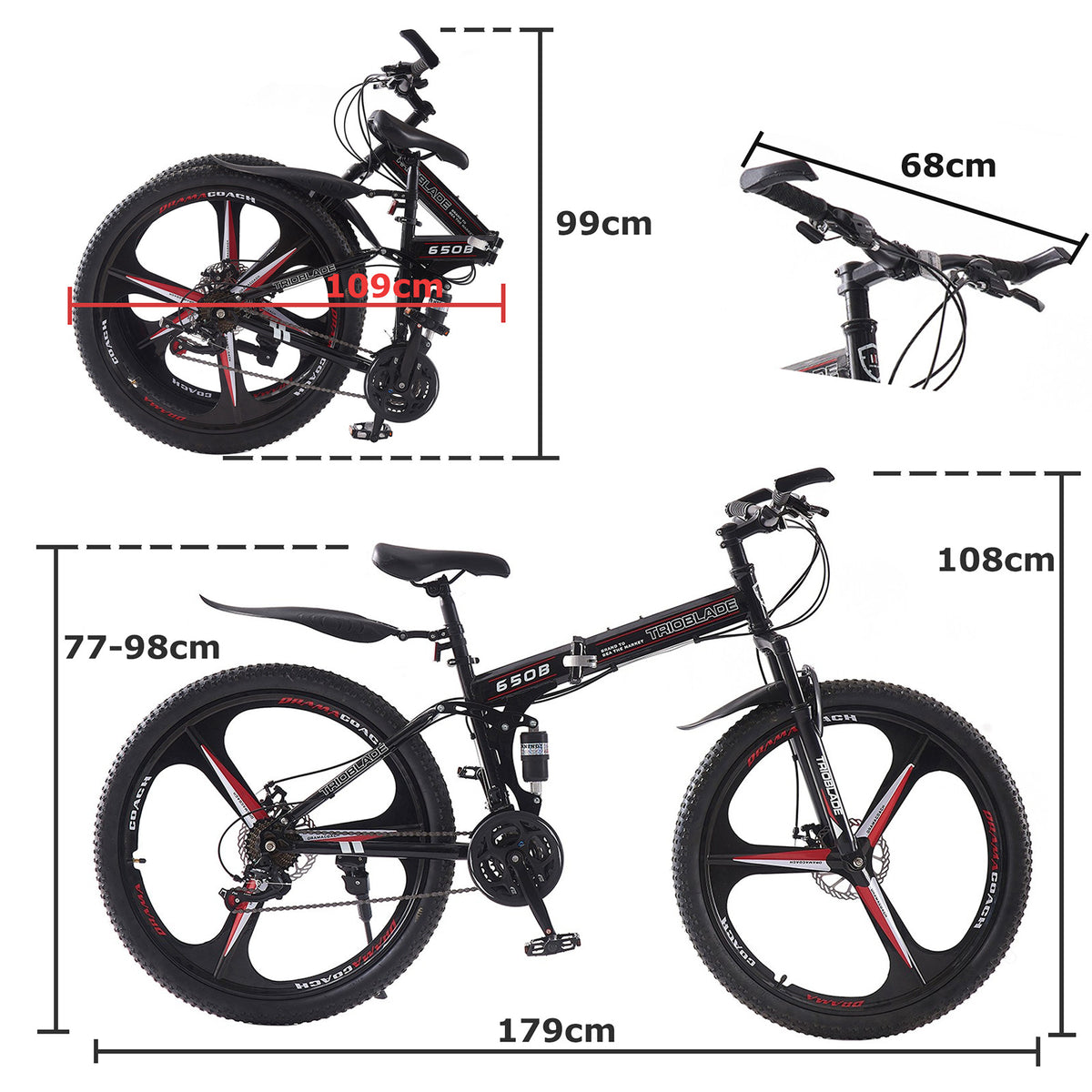 27.5Inch Folding Mountain Bike 21 Speed Full Suspension Bicycle For Men Women UK