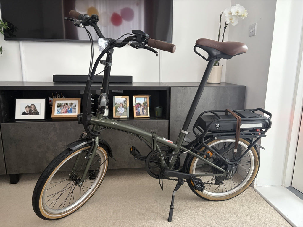 B’TWIN E-FOLD 500-GREEN FOLDING BICYCLE 20" WITH FRONT BAG