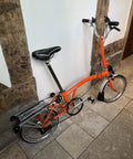 Brompton Orange Folding Bike 16in Wheels Rear Rack Mudguards Bell for collection
