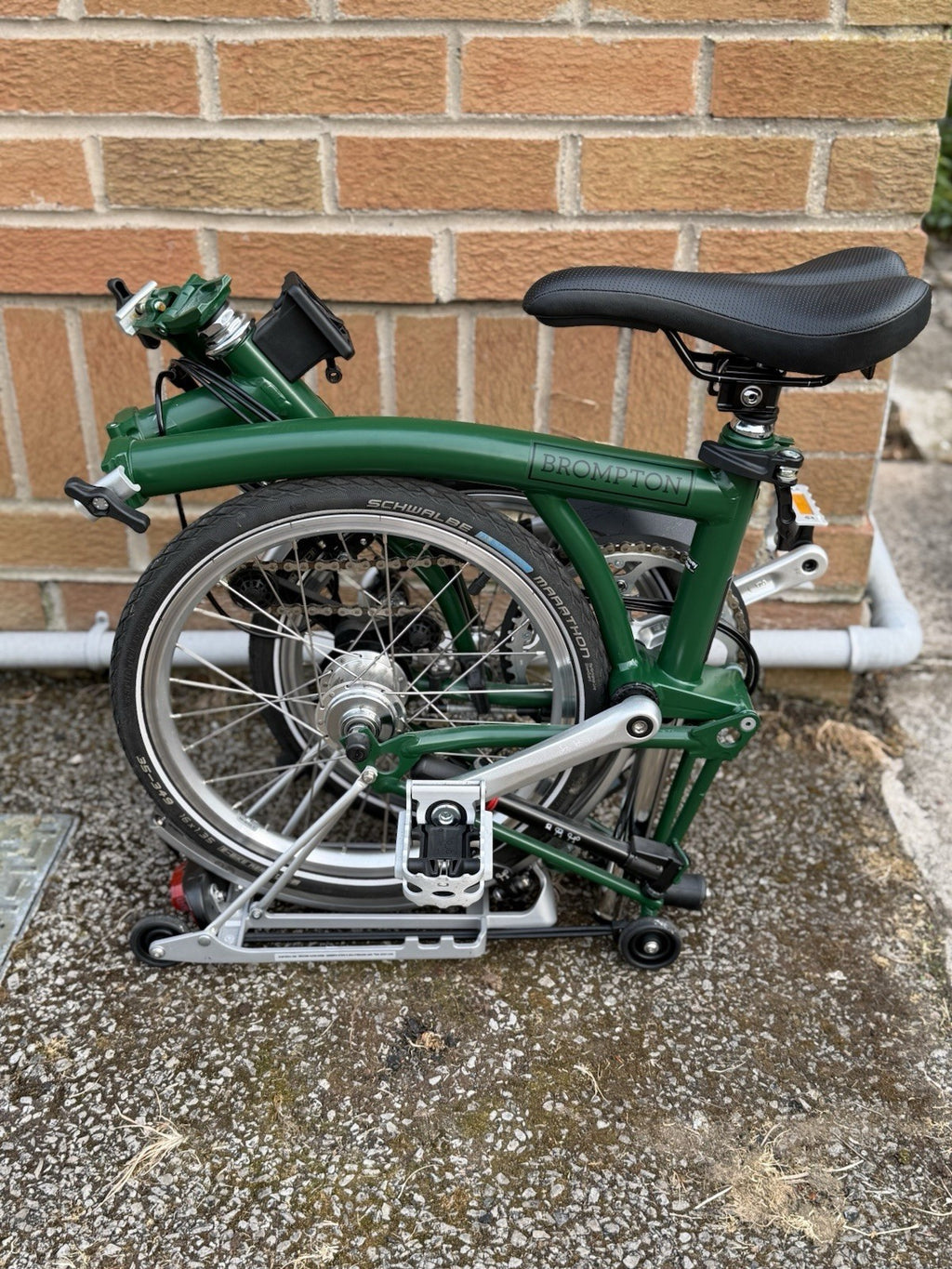 Brompton Folding Bike 16in Green/Silver w/ Front & Rear Lights Reflectors