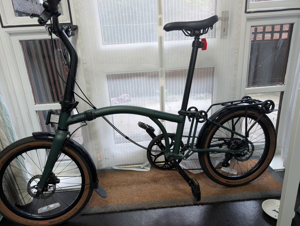 Brompton G Line with Optional Extras. 20" Rims, Green, 8-Speed, Rack, Mudguards