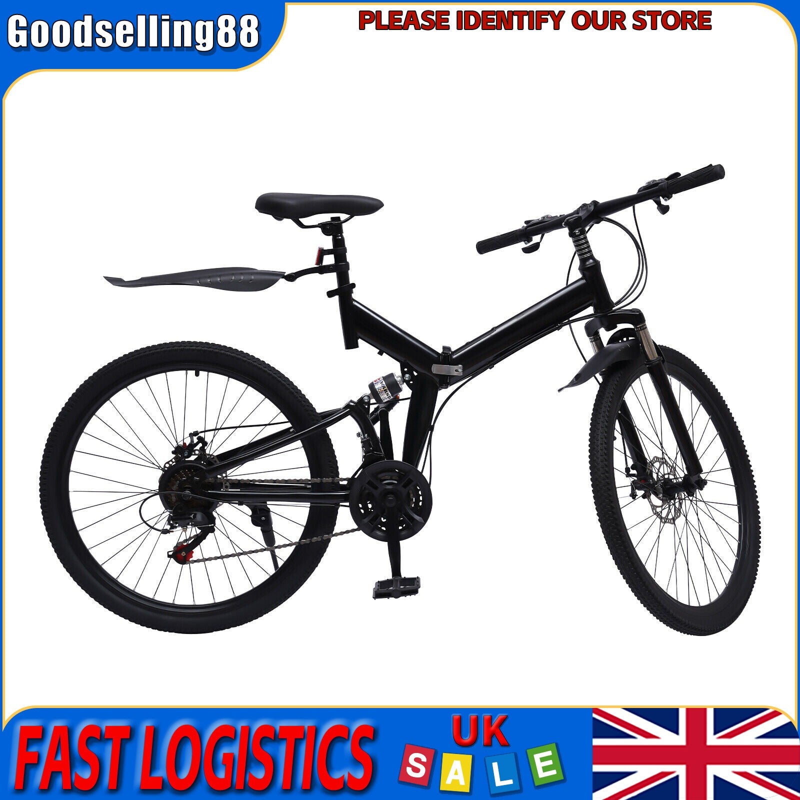 26" 21-Speed Folding Mountain Bike Foldable Bicycle Disc Brake Mountain Bike NEW