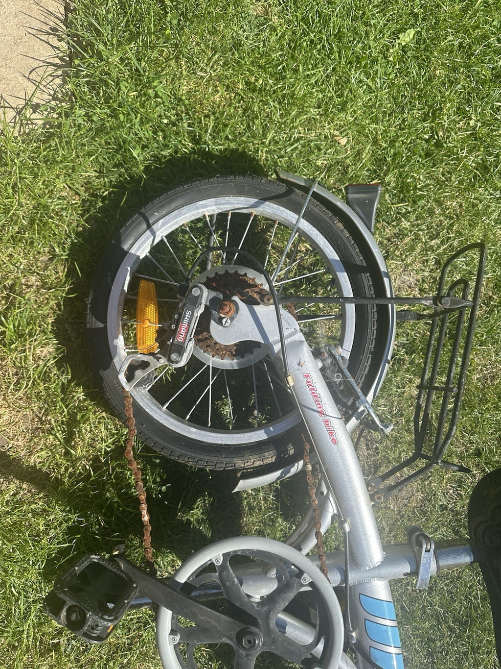 Bioteam Folding Bike 16" Silver Blue Steel 6 Speed Rear Rack Mudguards Kickstand