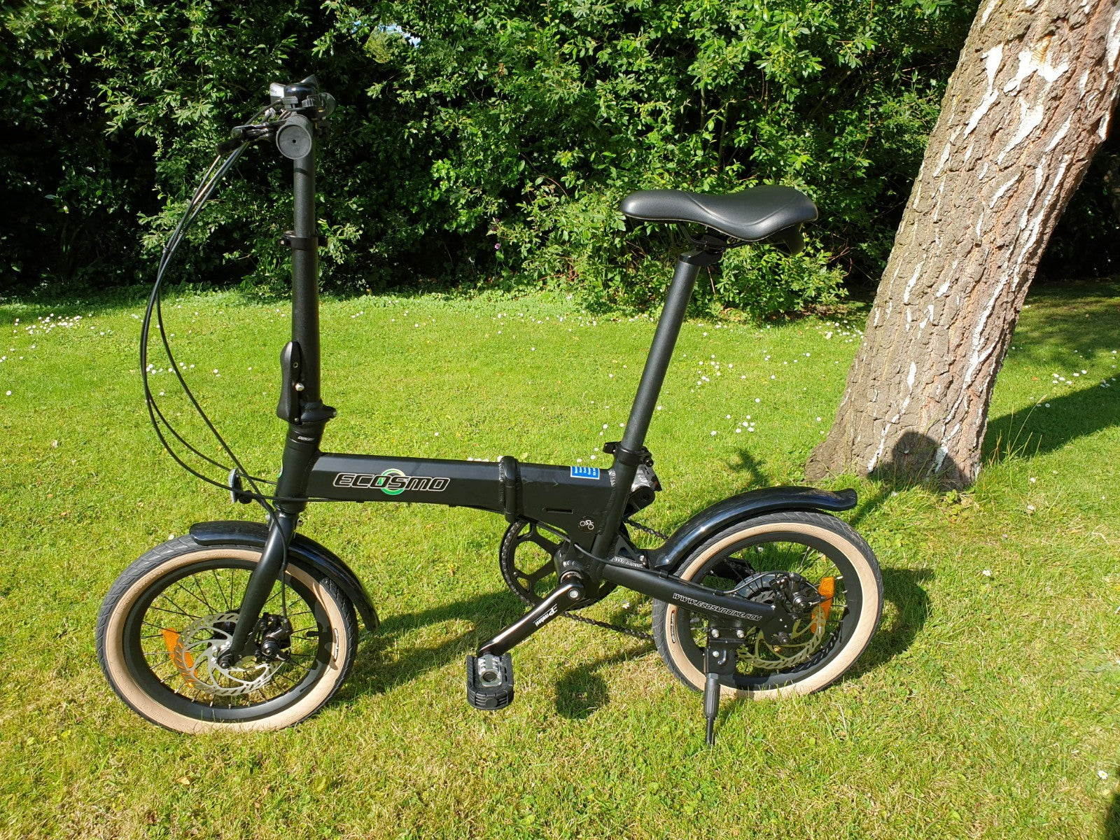 Folding Bicycle Ecosmo 16" Wheel Black Alloy 6SP Shimano Gear, DualDisc