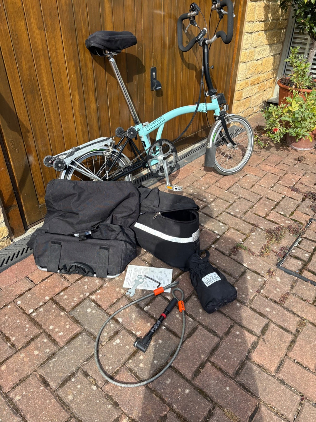 classic brompton folding bike used -mint green + accessories as shown in photos