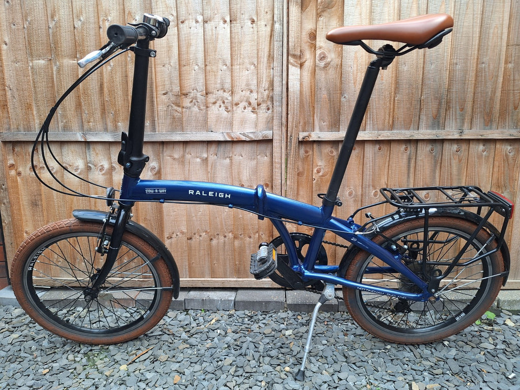 Raleigh Stowaway Folding Bike Blue, Shimano 7-Speed Unisex