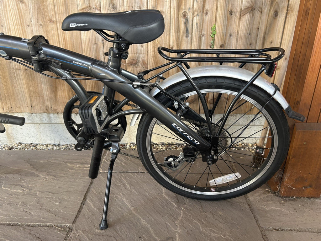 Carrera Intercity 20in Folding Bike Black/Silver Rear Rack Mudguards V-Brake