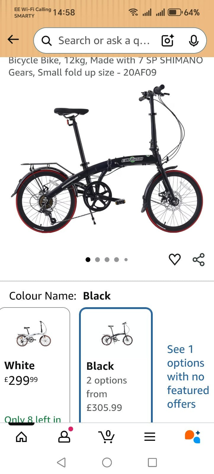 Ecosmo Folding Bike 20” Wheels Shimano 7-Speed – Used Twice – RRP £305