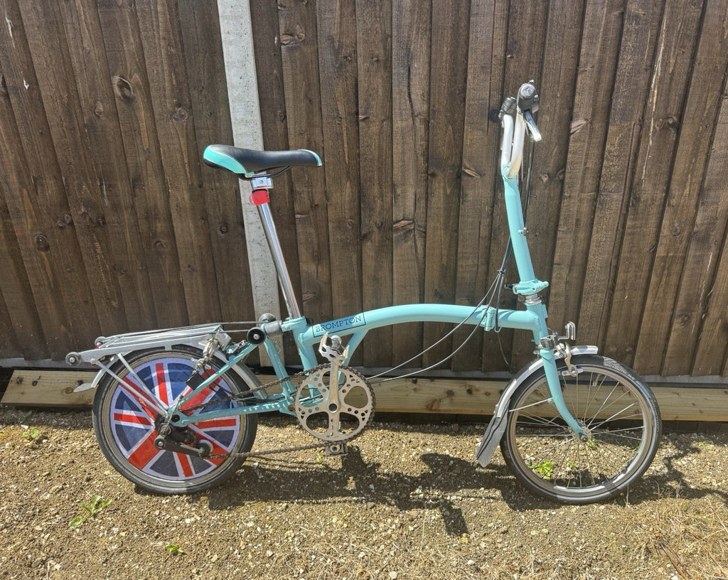 Brompton Folding Bike 16in Wheels M Frame Blue 2-Speed Rear Rack Mudguards