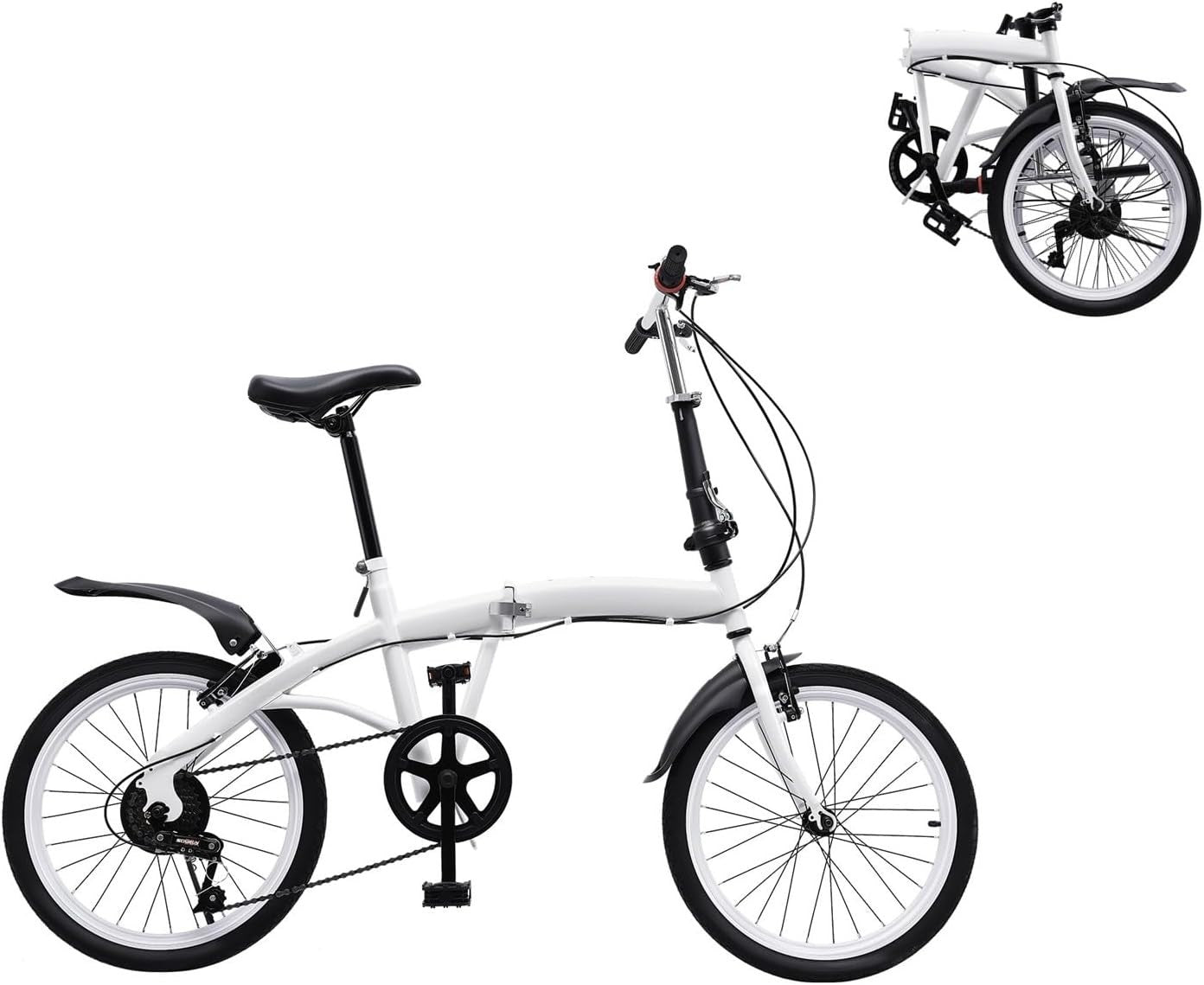 20” Folding Bike 6-Speed Lightweight Steel Frame Adjustable Height Kids Adult