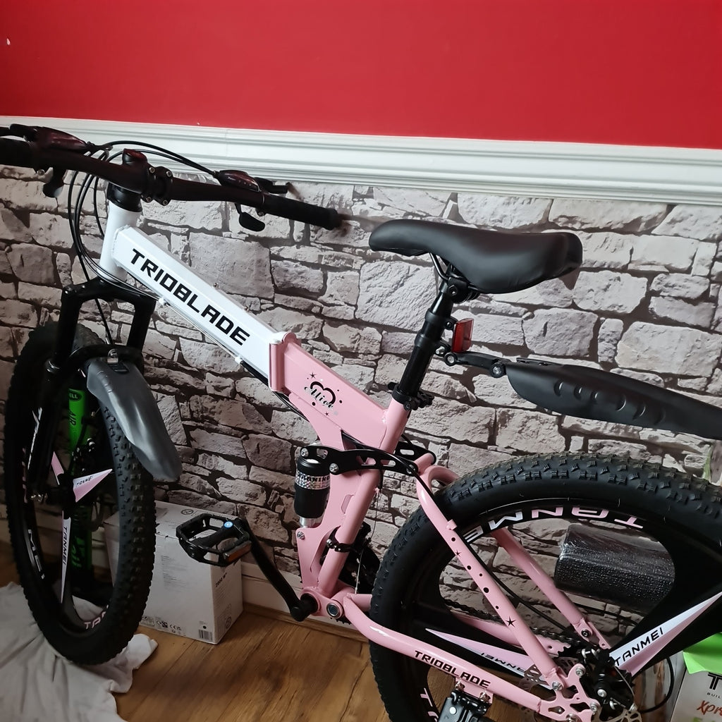 24"26" Folding Mountain Bike 21 Speed Full Suspension Bicycle For Men Women New