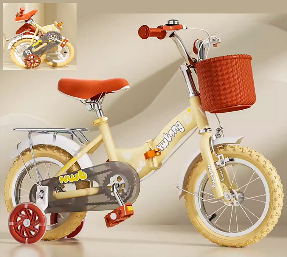 Kids Unisex folding bike cycle + Removable Rack & Basket - 12/14/16/18 inch Yell