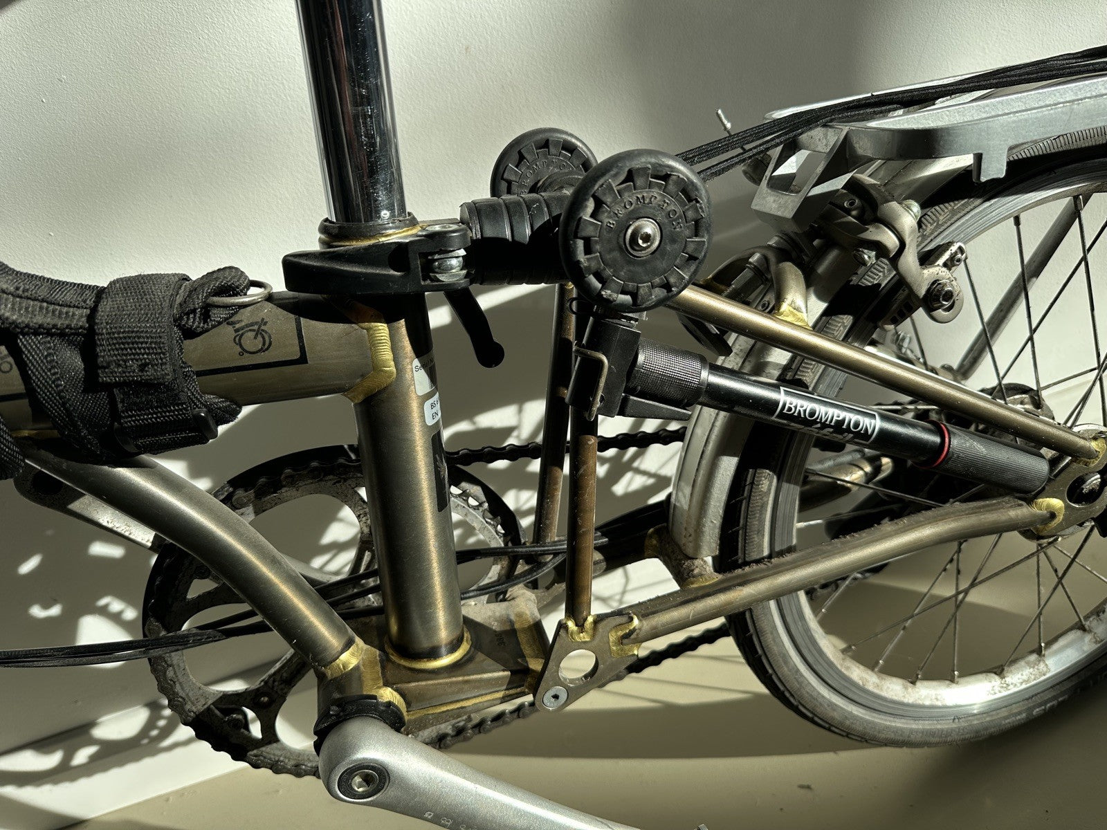 Brompton 6 speed C Line Folding Bike in stylish raw lacquered finish. + Extras