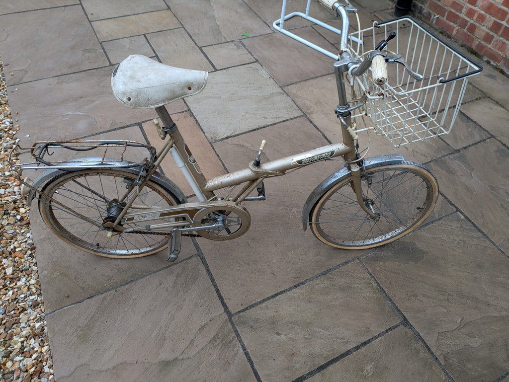 Raleigh Stowaway 3 1980s folding bike, in Purple, 3-Speed Sturmey Archer gears