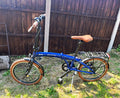 Raleigh Stow-E-Way 20in Folding Bike Blue/Brown Rear Rack Mudguards, 7 Speed