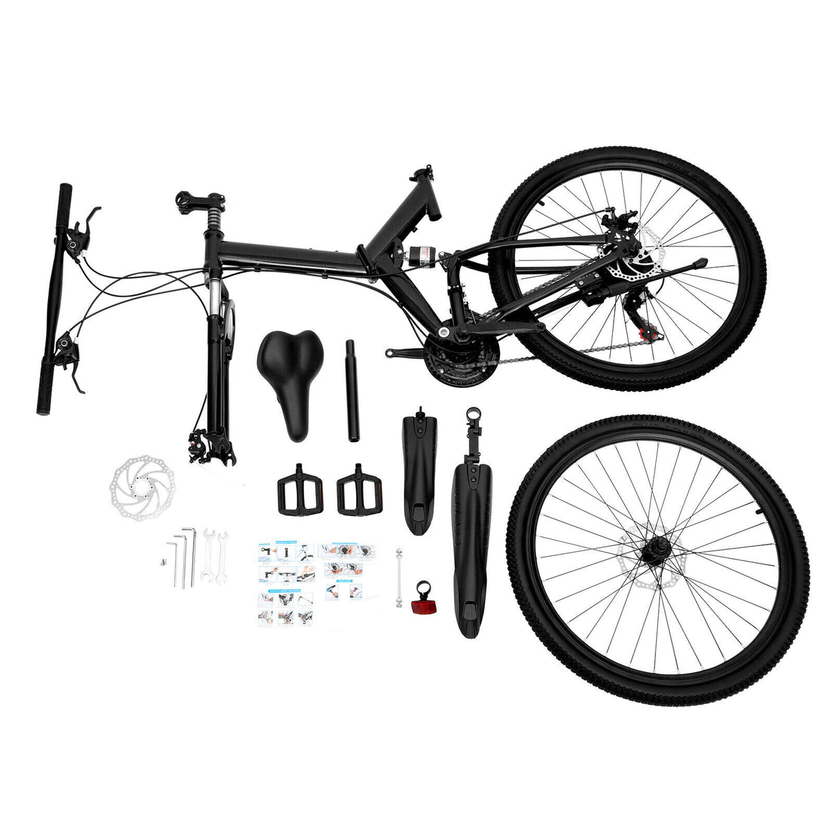 26" 21-Speed Folding Mountain Bike Foldable Bicycle Disc Brake Mountain Bike NEW