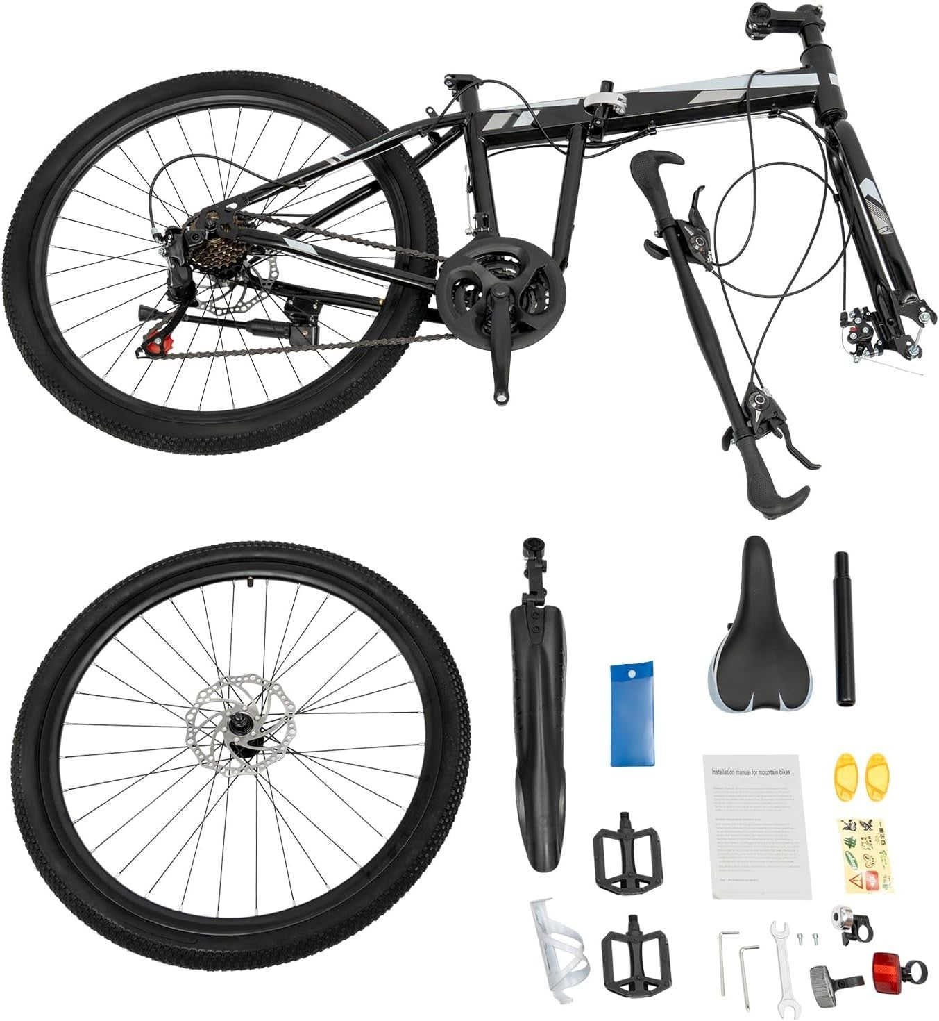 26" Folding Mountain Bike 21-Speed Carbon Steel Frame Disc Brakes MTB
