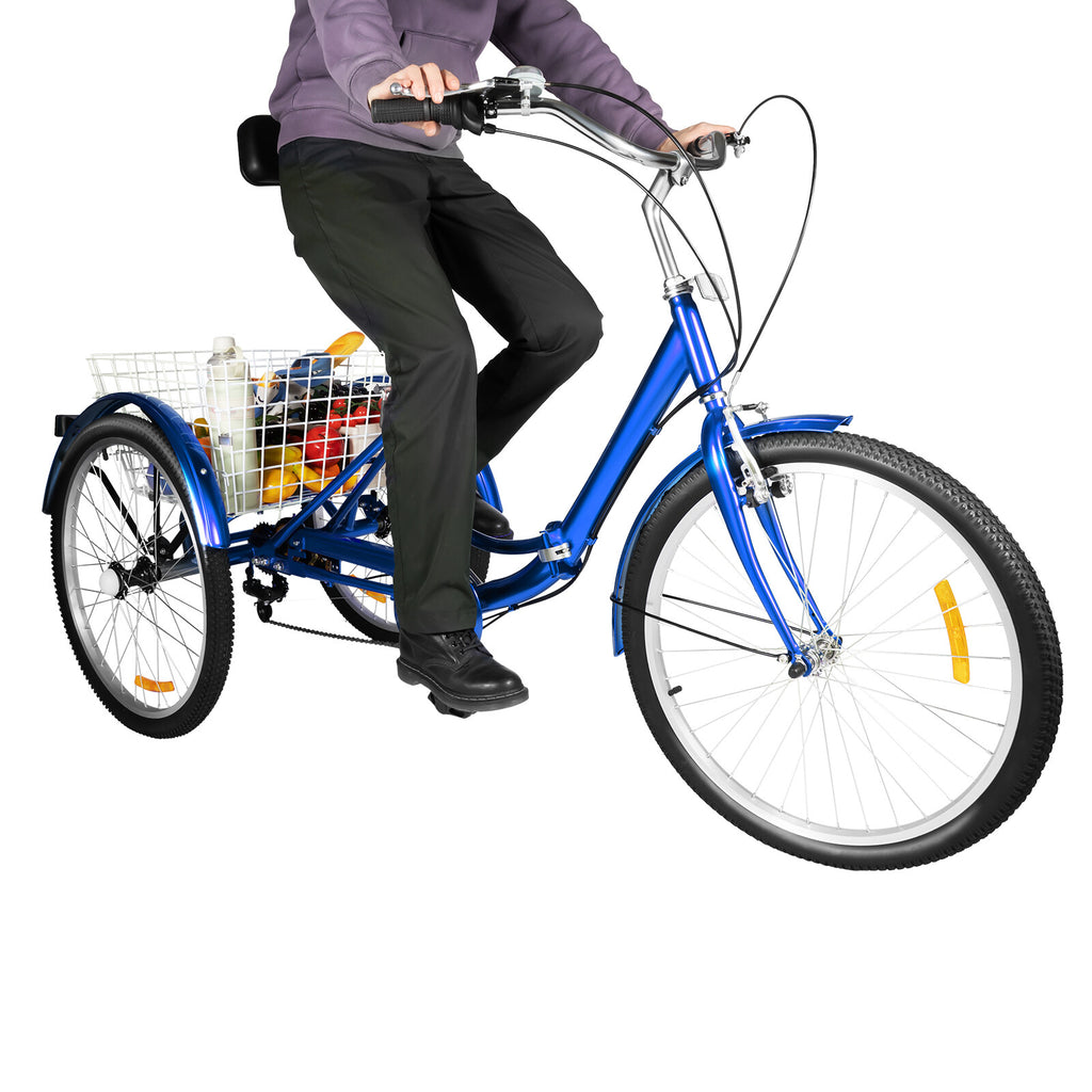 24'' Tricycle Adult Senior 7 Speed 3 Wheels Bike Foldable Trike Bicycle + Basket