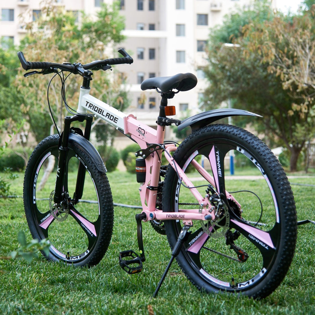 24 26 inch Foldable Mountain Bike 21 Speed Transmission System Adult Bike Pink