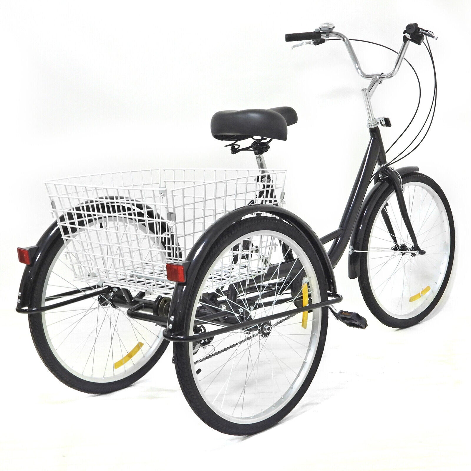 24 Inch Adult Tricycle Trike Bike 8-Speeds 3-Wheel Bicycle W/Folding Back Basket