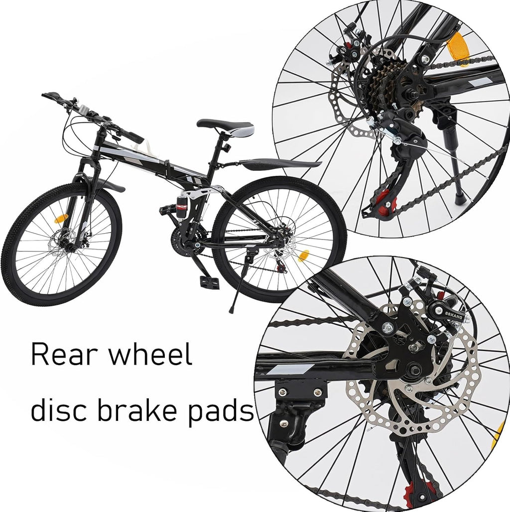 26" Folding Mountain Bike 21-Speed Disc Brake Carbon Steel Frame MTB